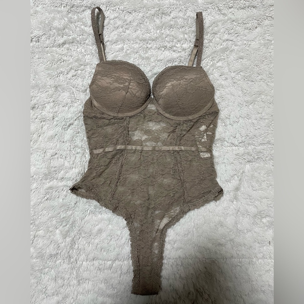 NWOT🤎Forever 21 Lace Corset Push Up Sheer High Leg Bodysuit